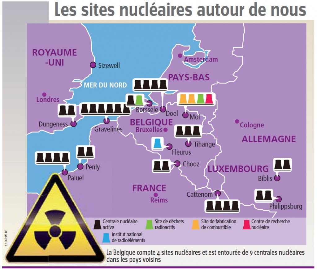 Après l'incident de Fukushima, le site belge L'Avenir publiait cette carte des centrales nucléaires de la région.