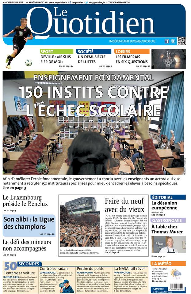 La Une du 23/02/2016