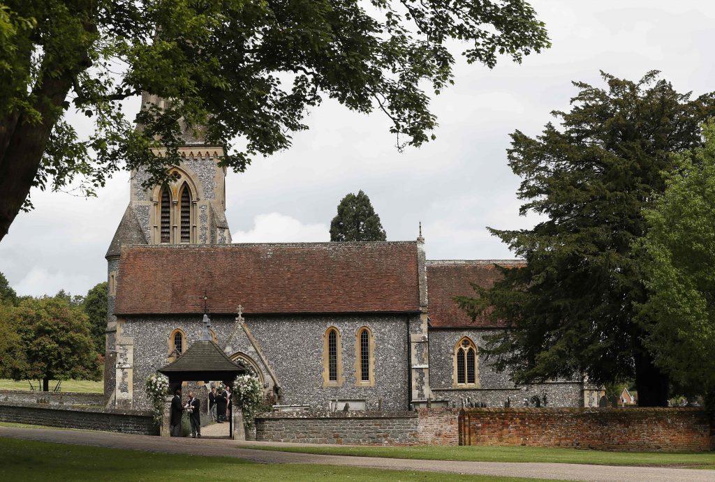 A view of St Mark's Church ahead of the wedding of Pippa Middleton and James Matthews at St Mark's Church in Englefield, west of London, on May 20, 2017. After turning heads at her sister Kate's wedding to Prince William, Pippa Middleton graduated from bridesmaid to bride on Saturday at a star-studded wedding in an English country church. The 33-year-old, wearing a couture dress by British designer Giles Deacon, married financier James Matthews, 41, at a ceremony attended by the royal couple and tennis star Roger Federer. / AFP / POOL / KIRSTY WIGGLESWORTH