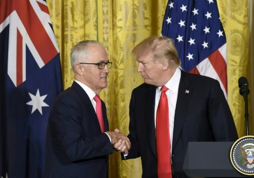 Le président américain Donald Trump et le Premier ministre australien Malcolm Turnbull (g), le 23 février 2018 à la Maison Blanche, à Washington . (Photo : AFP)