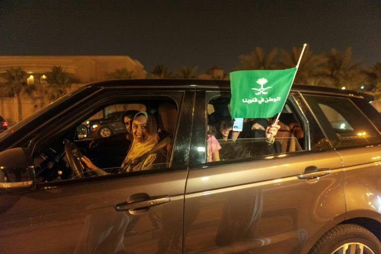 Une Saoudienne au volant de sa voiture avec des amies, ce dimanche.